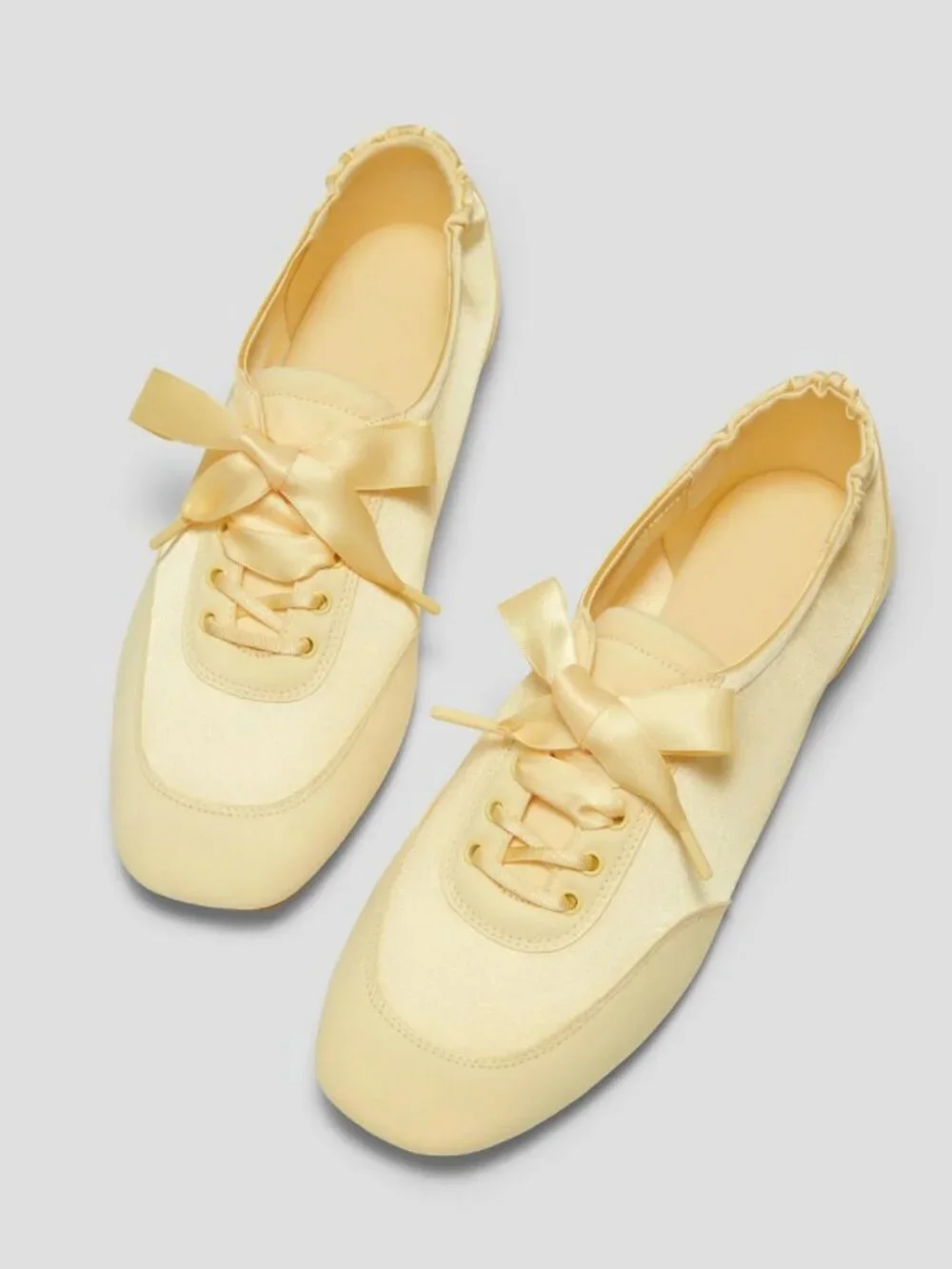 VIVAIA Women's Cristina Square-Toe Lace-Up Satin Sneakerina Yellow Size 8